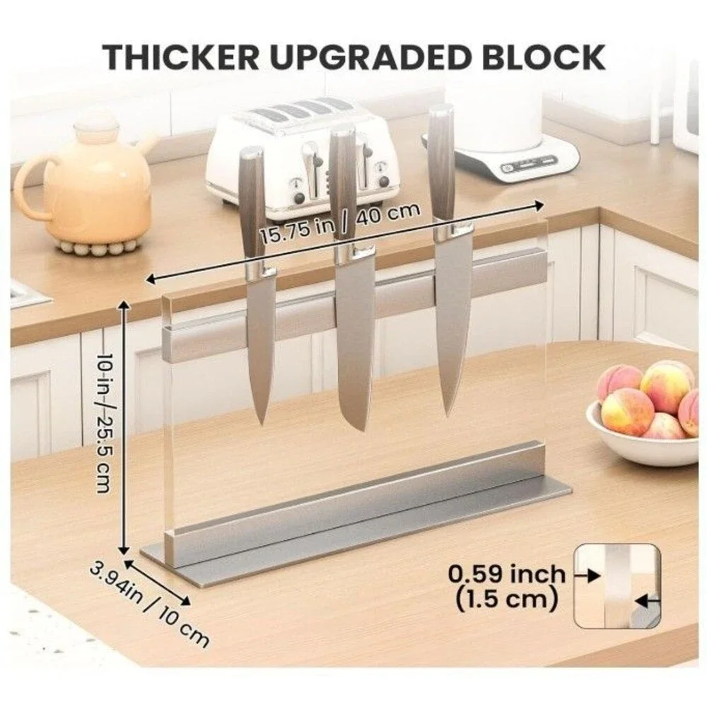 THMINS Acrylic Magnetic Knife Block Double Sided Clear Kitchen Knife 16 X 10 NIB